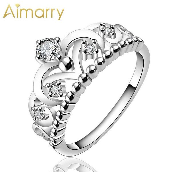 

cluster rings aimarry 925 sterling silver zircon crown ring for women party engagement gift wedding fashion jewelry, Golden;silver