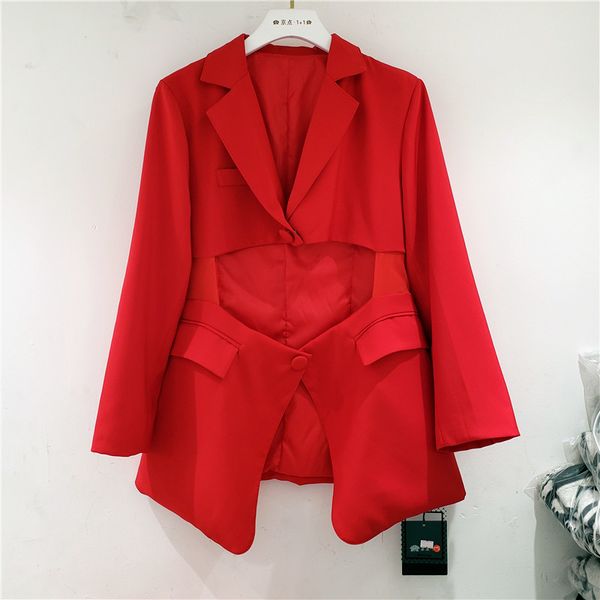 

[ewq] autumn european goods fashion hole design jacket irregular waist blazer 4 color loose casual all-amtch suit, White;black