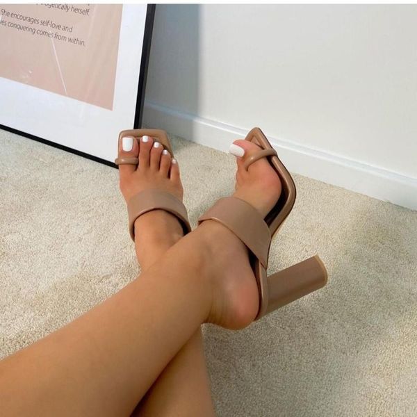 

dress shoes vintage square toe high heel sandals women .5cm mules heels slippers female fashion woman shoe, Black