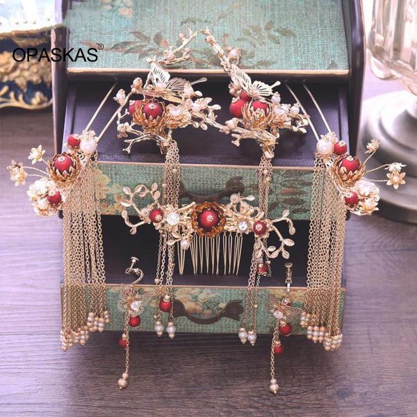

hair clips & barrettes classic bridal headwear chinese style phoenix crown traditional retro wedding accessories handmade bride tiara vl, Golden;silver