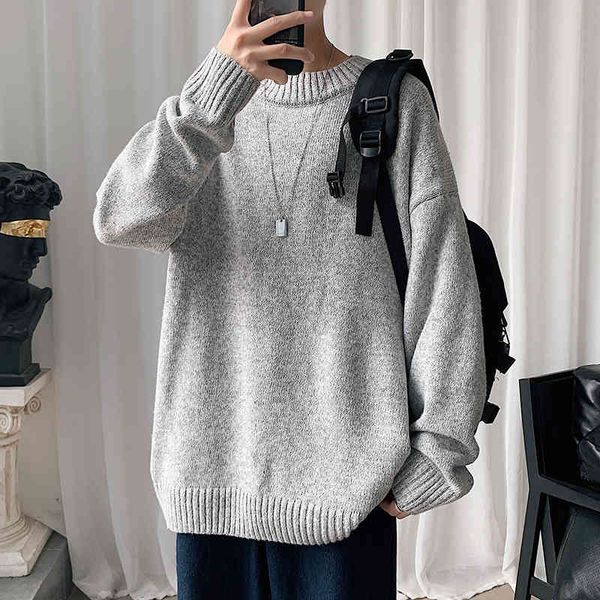 

men's sweaters autumn round neck black gray knit pullovers solid color casual knitwear warm jumper 4xl 5xl d1hy, White;black