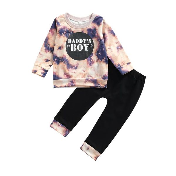 

clothing sets citgeeautumn kids boys tie dye clothes set letter print long sleeve t-shirt + elastic waist trousers, White