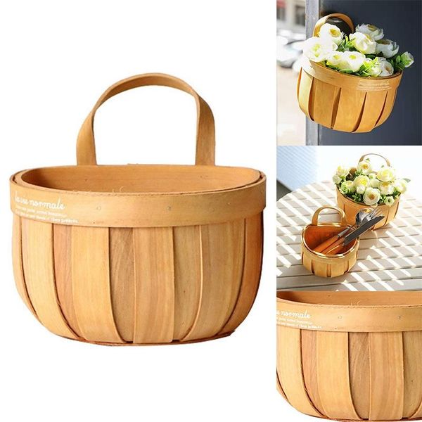 

storage baskets cute life household woven wood basket natural picnic fruit pot garden flower vase hanging decor