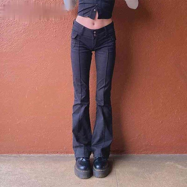 

legging women's low-waisted camping trousers, independent aesthetic pants, classic pocket, y2k, black, suitable for autumn 1990s