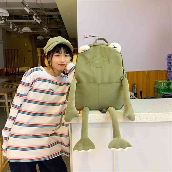 

girl cartoon cute frog backpack simple wind school bag female korean version harajuku ulzzang high student green