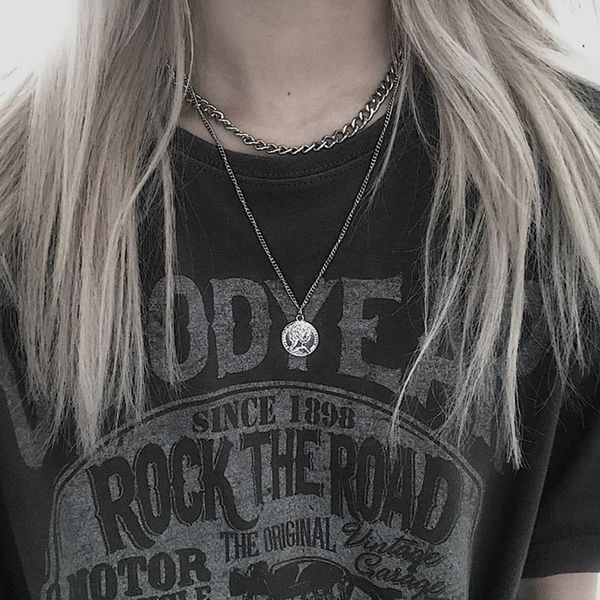 

fashion jewelry hip-hop personality necklace cold wind euramerican fold wear multilayer chain street style coin cross pendant necklaces, Silver