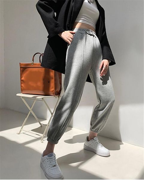 

dunayskiy 2021 autumn winter women pants high waist straight wide leg pockets ankle-length thicken wild lady trousers women's & capris, Black;white