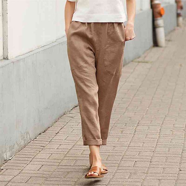 

summer fashion solid cozy womens capris cotton and linen big pocket casual straight trousers high street, Black;white