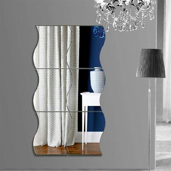 

wall stickers 1 set mirror home decoration diy art wave decor living room