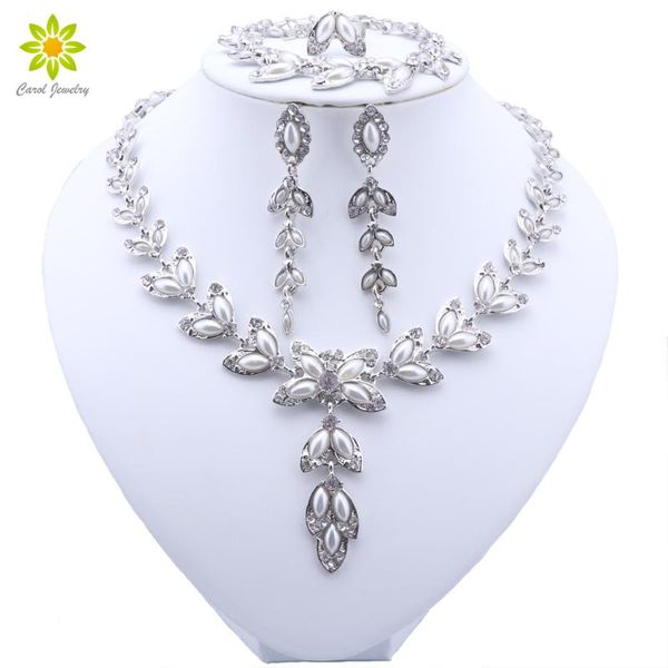 Серьги Ожерелье Dubai Роскошные жемчужные украшения для женщин для женщин -невест -кристаллическое кольцо кольца серебряные украшения