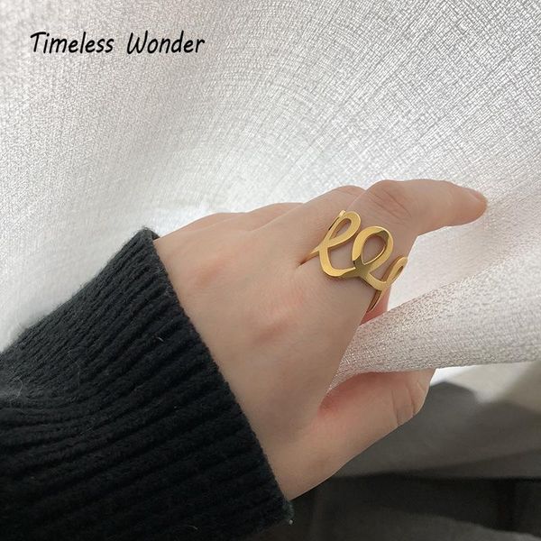 

cluster rings timeless wonder titanium geo twist band statement stainless steel jewelry women punk gothic boho ins trendy kpop 2547, Golden;silver