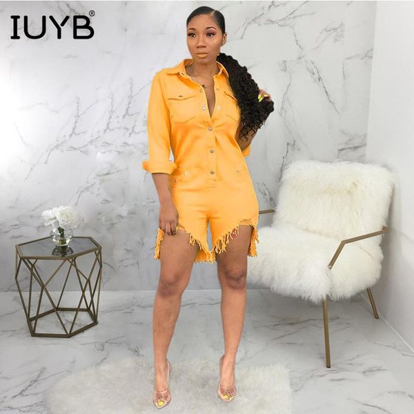 

women's jumpsuits & rompers iuyb summer 2021 fashion women button playsuits yellow short pants comfortable tassle smr9237, Black;white