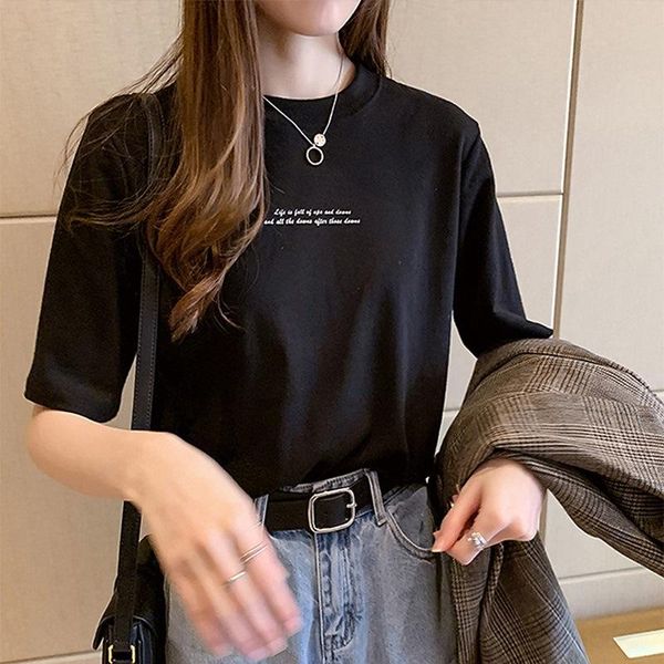 

women's summer short-sleeved t-shirt gothic round neck loose letter printing student shirt harajuku streetwear vintage, White