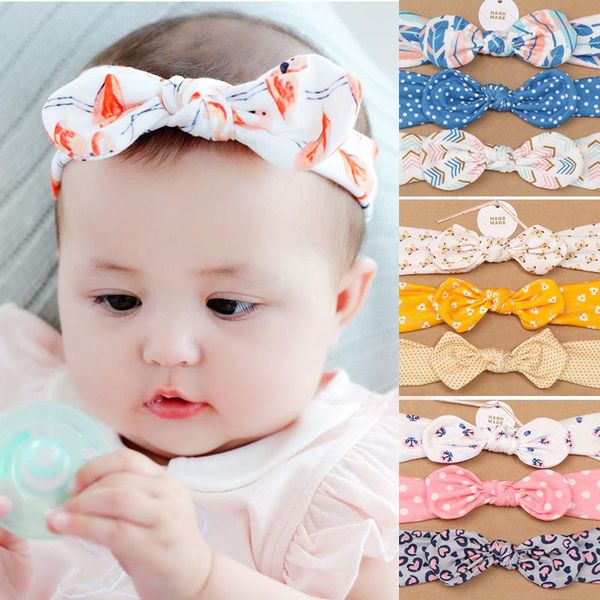 

hair accessories 3pcs/lot cute cotton bow headband for baby girls cartoon print kids turban knot elastic hairband born headwea, Slivery;white