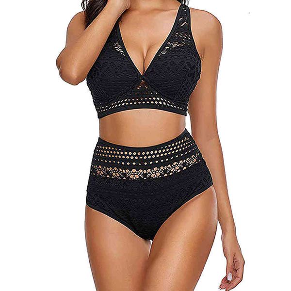

swimwear women high waist lace swimsuit female push up solid color black bikini set split bathing suit two piece, White;black