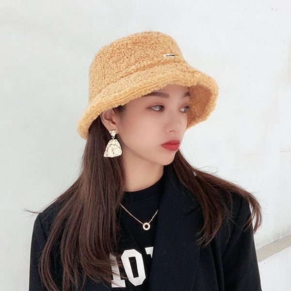 

wide brim hats maxsiti u lamb wool bucket hat female autumn and winter fashion warm fisherman basin harajuku, Blue;gray