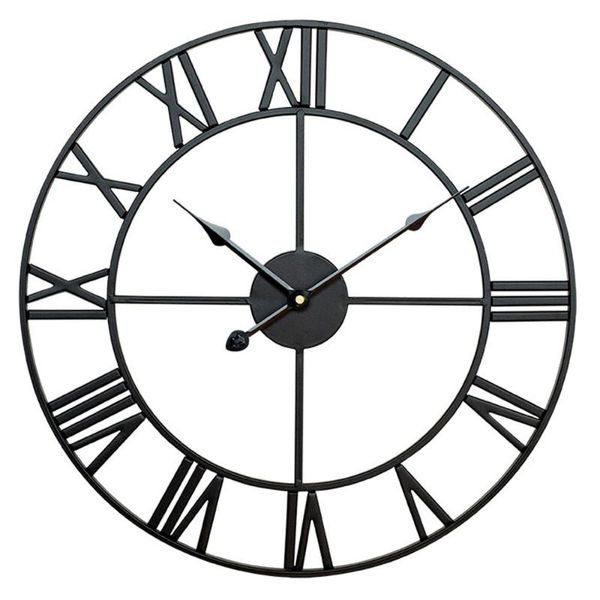 

wall clocks 40cm modern 3d large retro black iron round art hollow metal clock nordic roman numerals home decor vintage