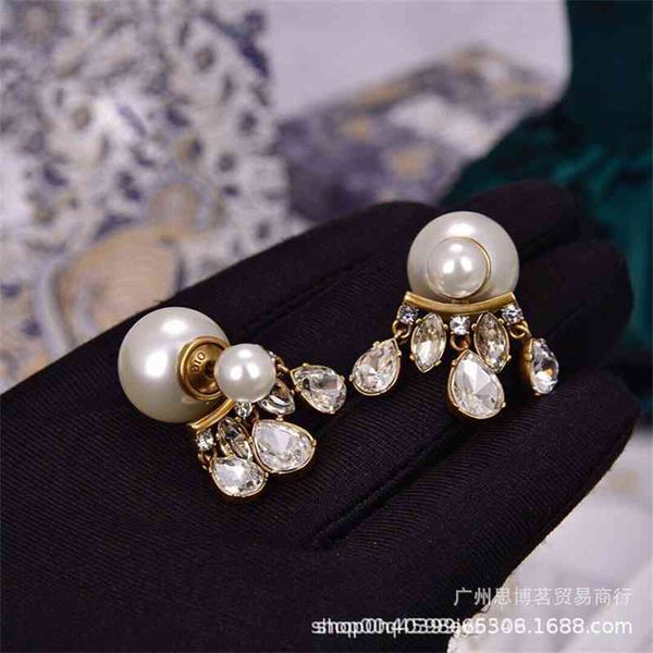 

75%off outlet online925 silver needle family letter water drop pearl earrings antique copper earrings fashion classic ear jewelry, Golden