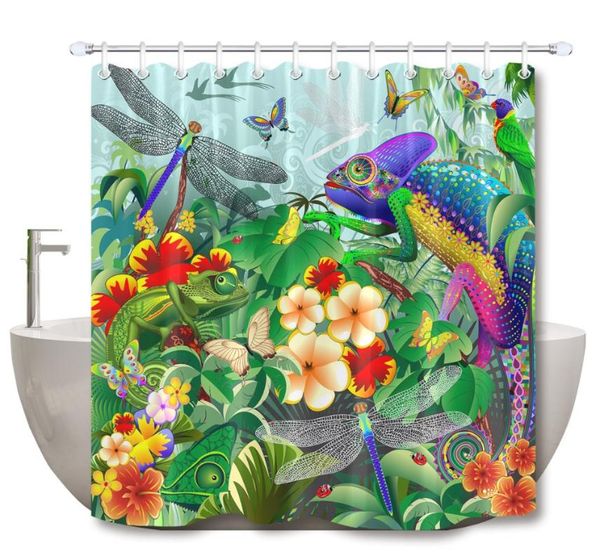 

shower curtains lb funny jungle scenery bathroom curtain chameleons dragonflies butterflies waterproof fabric for bathtub decor