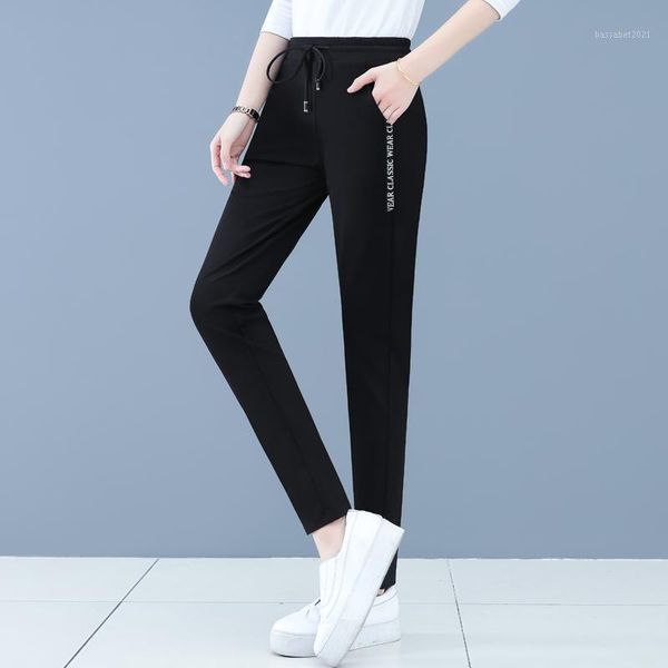 

women's pants & capris thick women pencil 2021 spring autumn plus size ol style stretch female casual pant loose trousers 52 s-4xl, Black;white