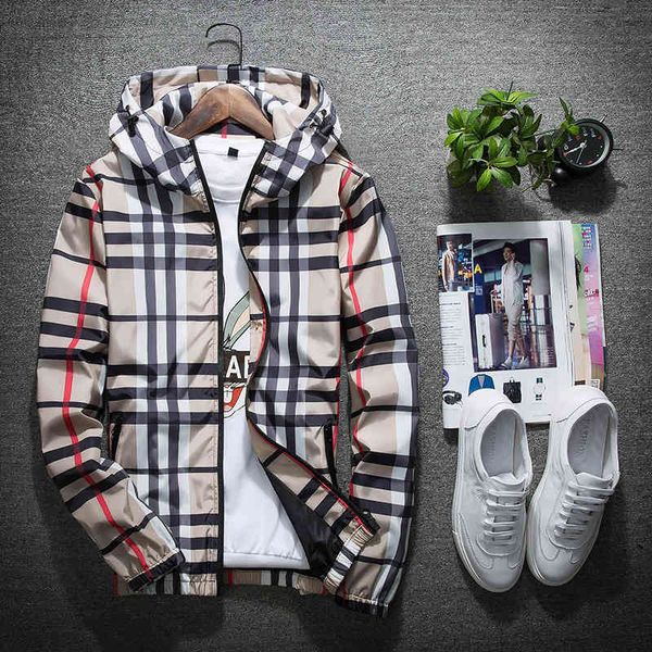

men's jacket spring autumn 2020 korean trend slim hooded clothes versatile plaid coat, Black;brown