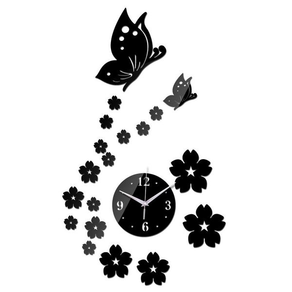 

wall clocks diy mirror acrylic material sticker modern style quartz butterfly decor watches for living room
