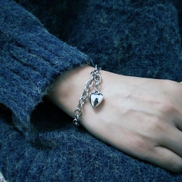 

link, chain charm punk bracelet for friendship couples round bead love bangles women man lucky wish jewelry, Black