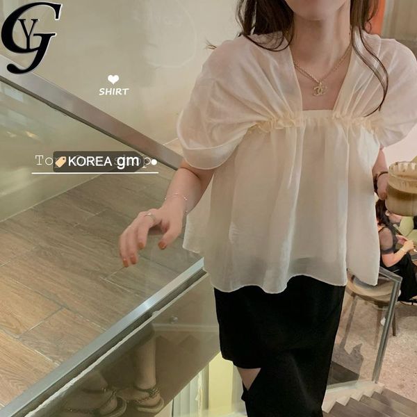 

women's blouses & shirts summer short sleeve women and blouse 2021 mesh patchwork plus size femme shirt vintage white chemisier