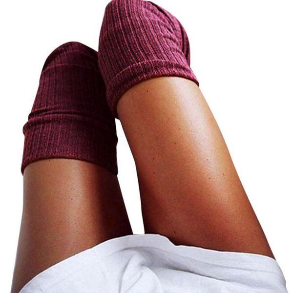 

stockings ladies long tube over the knee knit socks women thigh high cotton warm sports, Black