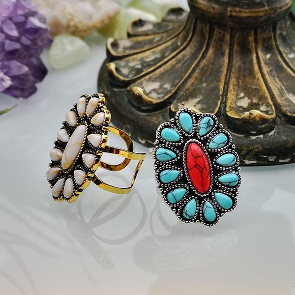 

alloy stone ring vintage finger bohemian jewelry open with stones western cluster rings, Golden;silver