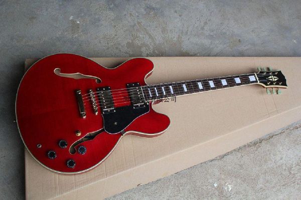 

shipping new -335 electric guitar jazz piano burgundy gold metal guitar @16