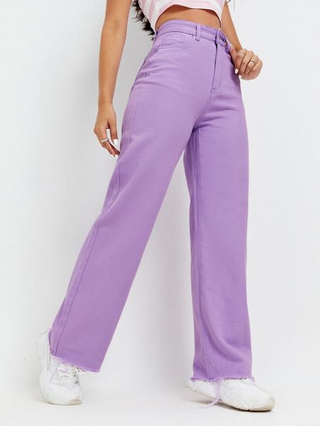 

high waist raw hem wide leg jeans g10p#, Blue