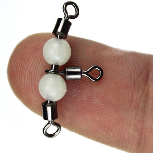 

10pcs/lot 3 way luminous swivels connector ball bearing swivel snap solid rings rolling steel sea fishing hooks 30mm