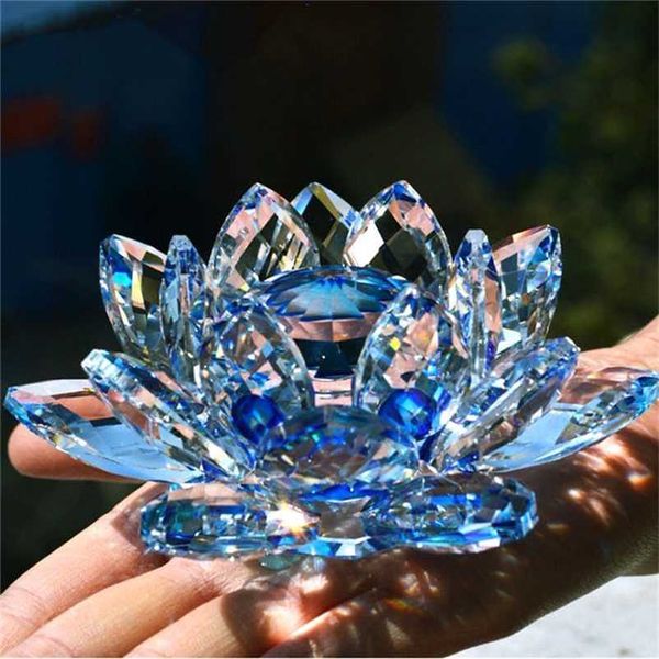 80mm Quartz Cristal Lotus Flower Artesanato Vidro Papelweight Fengshui Ornaments Figurines Casa Party Party Decor Presentes Lembrança 211118