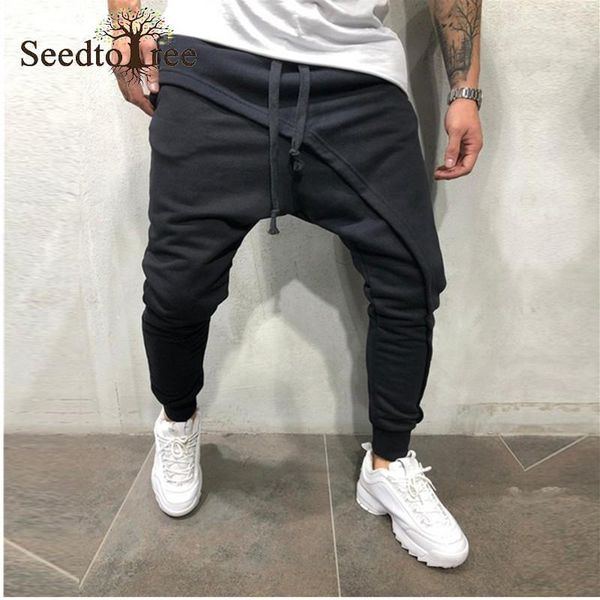 

men's casual pants solid color drawstring overalls pencil harem sweatpants cargo, Black