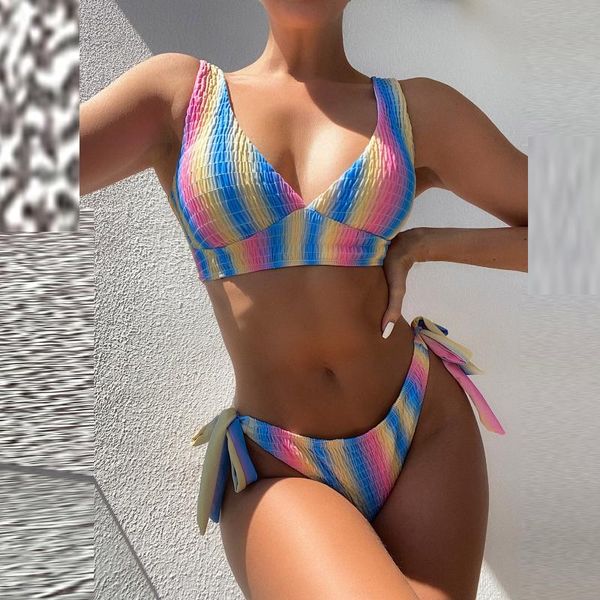 

women's swimwear bikini 2021 colorful striped set summer bandage push up swimsuits brazilian biquini ladies beach suits#g3, White;black
