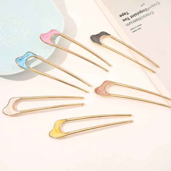 Moda Metal Hair Sticks Para Mulheres Shell Hair Clip Pins Minimalista U Forma Girls Hairpins Hair Bun Maker Headwear Acessórios