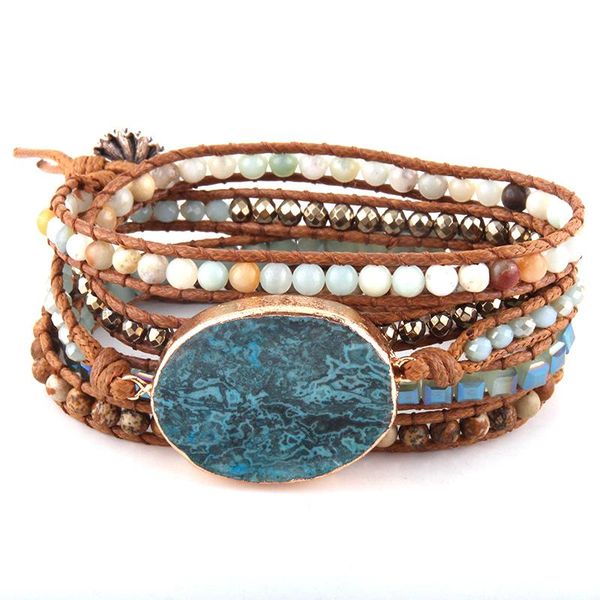 

charm bracelets fashion beaded jewelry handmade mixed natural stones/crystal and blue stone 5 strands wrap drop, Golden;silver