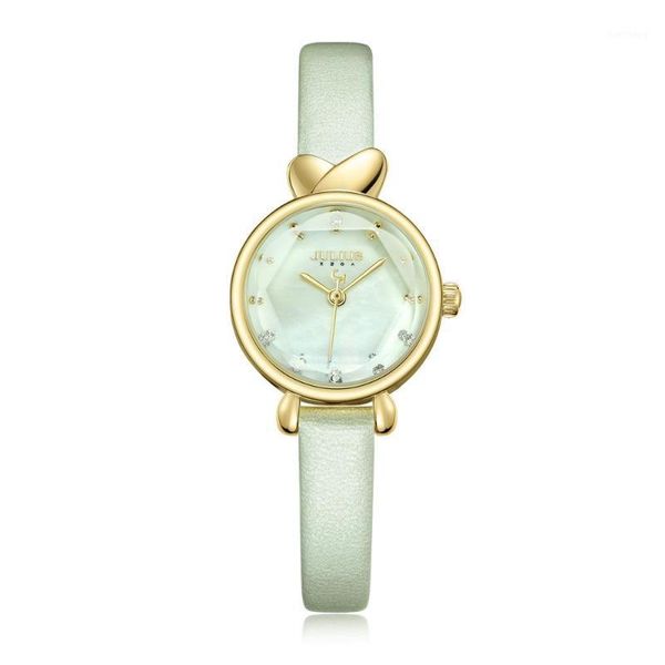 

wristwatches mother-of-pearl julius lady women's watch small fashion hours dress bracelet real leather girl birthday gift no box, Slivery;brown