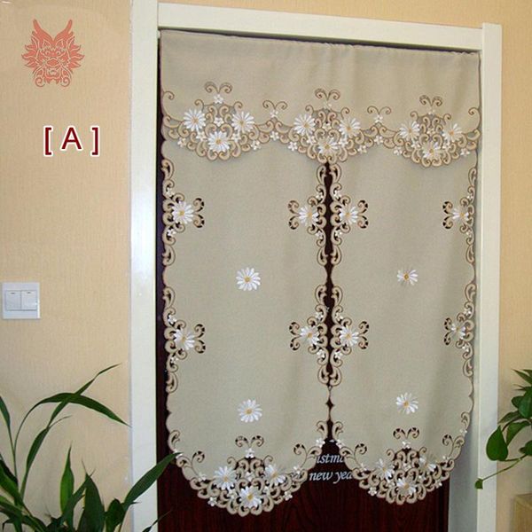 

curtain & drapes pastoral style khaki white floral embroidery finished door half-curtain coffee house decoration partition sp3483