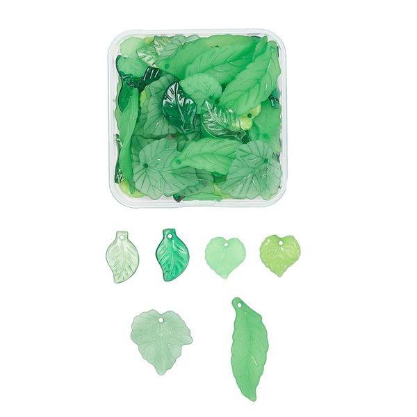 

60pcs acrylic green leaves charms for necklace bracelet making jewelry pendants component, Bronze;silver
