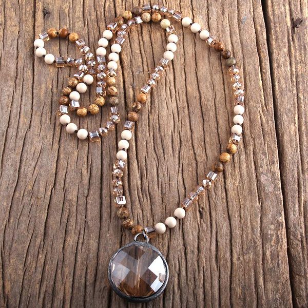 

fashion bohemian jewelry natural stones & crystal with gun plated glass pendant boho necklaces for women dropship, Silver