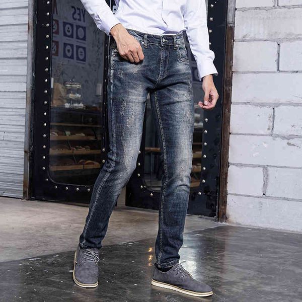 

jeans italian style fashion men jeans retro blue slim fit casual ripped denim trousers classical vintage designer cotton long pants