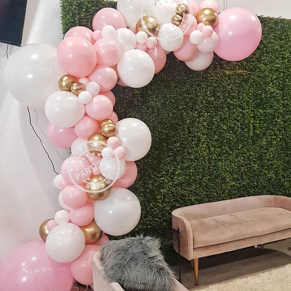 95 teile/satz Rosa Ballon Garland Arch Kit Weiß Gold Latex Luftballons Baby Dusche Mädchen Geburtstag Party Hochzeit Dekorationen Versorgung 210626