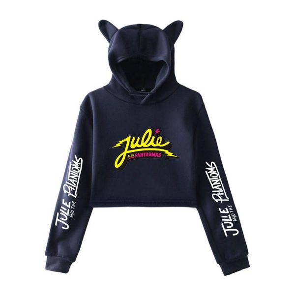 

series julie and the phantoms kawaii cat ears women print fashion hoodies girls sweatshirt clothes casual harajuku women's & sweat, Black