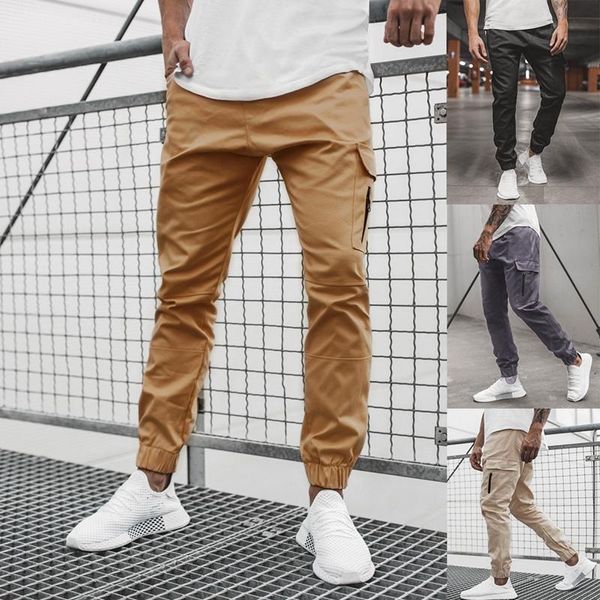 

casual side pockets pants men fashion drawstring zip strips ankle tied long sports trousers men's, Black