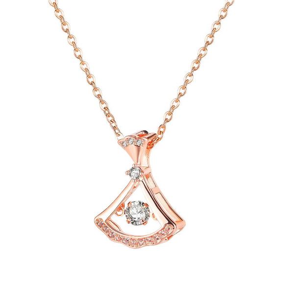 

chains cyue 316l stainless steel necklace chain rose forest skirt pendant charm with pave cz for women jewelry, Silver