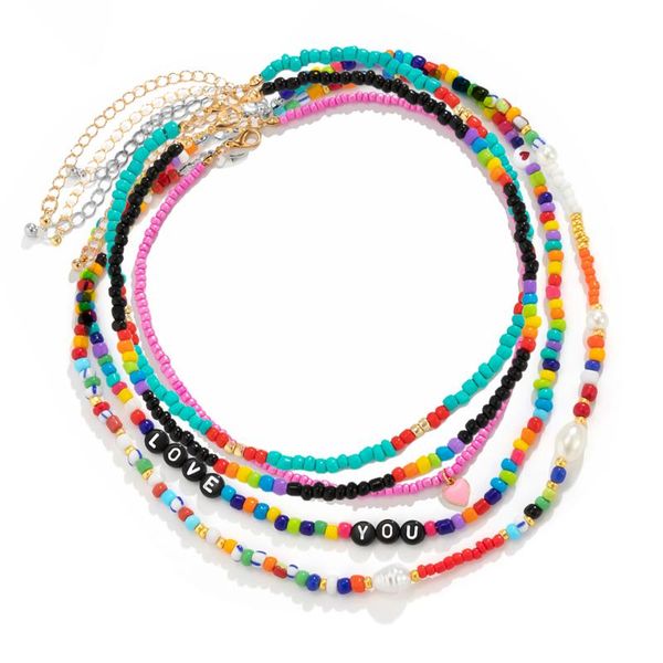 

chokers purui y2k rainbow beads choker necklace for men/women boho letter/heart pendant couple jewelry fashion 2021 collar gift, Golden;silver
