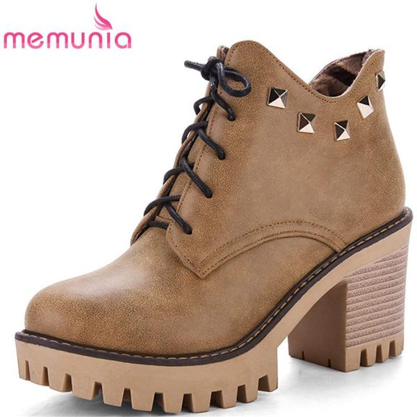

boots memunia 2021 ankle platform autum winter fashion rivets round toe women big size 34-43, Black