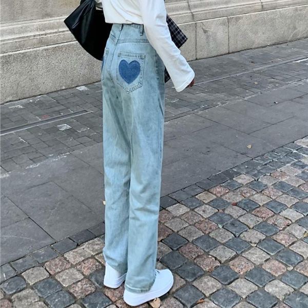 

women jeans clothes high waist loose love denim trousers casual wide leg pants fashion plus size jean streetwear p9648 women's, Blue